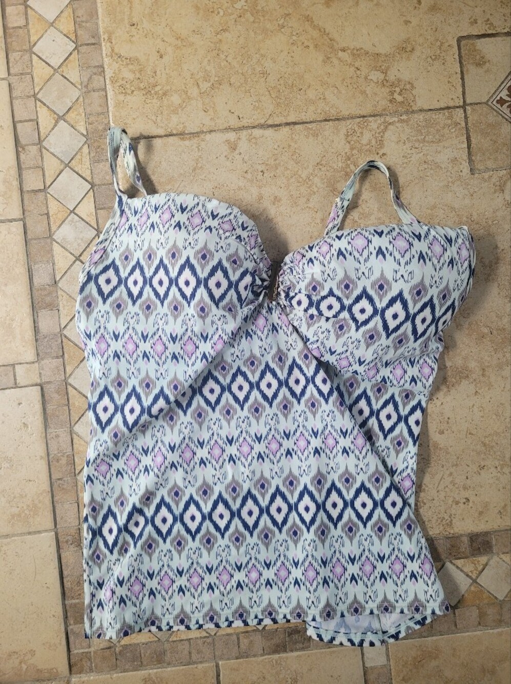 Victoria's Secret Ikat Print Tankini Top with Built-In Cups - Blue & Lavender
